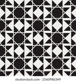 Vector seamless black and white geometric square triangle pattern background. Graphical illustration for a unique wall decor, textiles and interior design.