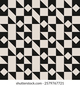 Vector seamless black and white geometric square triangle pattern background. Graphical illustration for a unique wall decor, textiles and interior design.