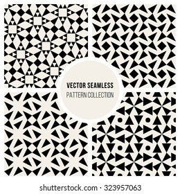 Vector Seamless Black and White Geometric Triangle Square Pattern Collection Background Tiling