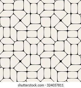 Vector Seamless Black And White Geometric Mosaic Pavement Pattern Background