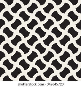 Vector Seamless Black And White Geometric Wavy Lines Grid Rounded Pavement Pattern Abstract Background