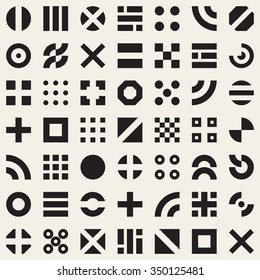 Vector Seamless Black and White Geometric Primitive Blocks Grid Pattern Abstract Background