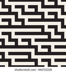 Vector Seamless Black and White Geometric Maze Lines Pattern. Abstract Geometric Background Design