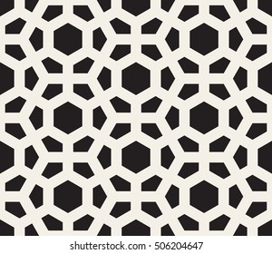 Vector Seamless Black And White Geometric Hexagon Lines Pattern. Abstract Geometric Background Design