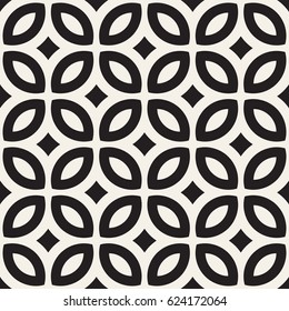 Vector Seamless Black And White Geometric Rounded Lines Pattern. Abstract Geometric Background Design