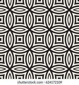 Vector Seamless Black And White Geometric Rounded Lines Pattern. Abstract Geometric Background Design