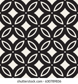 Vector Seamless Black And White Geometric Rounded Lines Pattern. Abstract Geometric Background Design