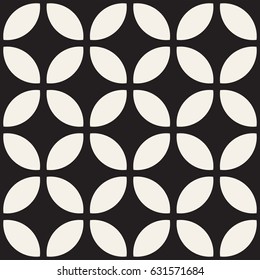 Vector Seamless Black And White Geometric Rounded Lines Pattern. Abstract Geometric Background Design