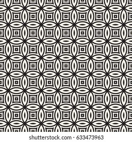 Vector Seamless Black And White Geometric Rounded Lines Pattern. Abstract Geometric Background Design