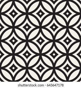 Vector Seamless Black And White Geometric Rounded Lines Pattern. Abstract Geometric Background Design