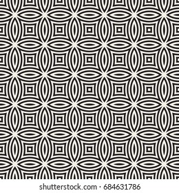 Vector Seamless Black And White Geometric Rounded Lines Pattern. Abstract Geometric Background Design