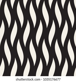 Vector Seamless Black and White Hand Drawn Wavy Lines Simple Pattern
