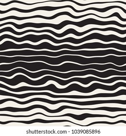 Vector seamless black and white hand drawn diagonal wavy lines pattern. Abstract freehand background design
