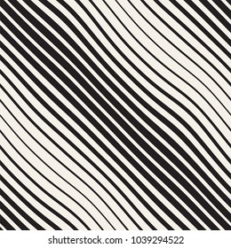 Vector seamless black and white hand drawn diagonal wavy lines pattern. Abstract freehand background design