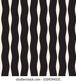 Vector Seamless Black and White Hand Drawn Wavy Lines Pattern