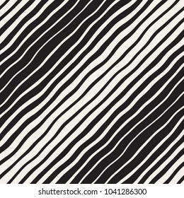 Vector seamless black and white hand drawn diagonal wavy lines gradient pattern. Abstract freehand background design