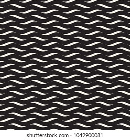 Vector Seamless Black and White Hand Drawn Wavy Lines Simple Pattern