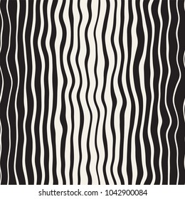Vector seamless black and white hand drawn diagonal wavy lines gradient pattern. Abstract freehand background design