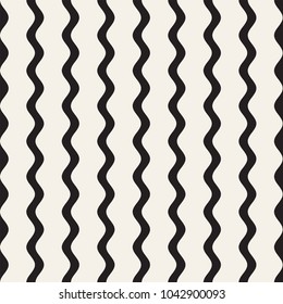 Vector Seamless Black and White Hand Drawn Wavy Lines Simple Pattern
