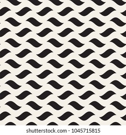 Vector Seamless Black and White Hand Drawn Wavy Lines Simple Pattern