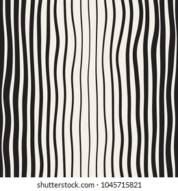 Vector seamless black and white hand drawn diagonal wavy lines gradient pattern. Abstract freehand background design