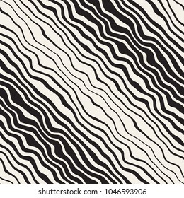 Vector seamless black and white hand drawn diagonal wavy lines gradient pattern. Abstract freehand background design