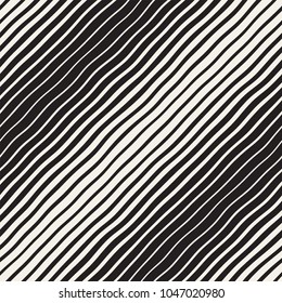Vector seamless black and white hand drawn diagonal wavy lines gradient pattern. Abstract freehand background design