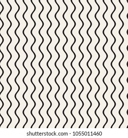 Vector Seamless Black and White Hand Drawn Wavy Lines Simple Pattern