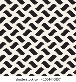 Vector Seamless Black and White Hand Drawn Wavy Lines Simple Pattern