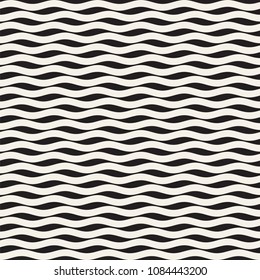 Vector Seamless Black and White Hand Drawn Wavy Lines Simple Pattern