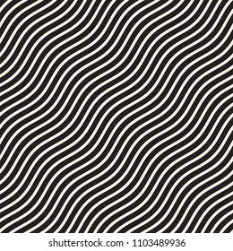 Vector Seamless Black and White Hand Drawn Wavy Lines Simple Pattern
