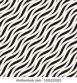 Vector Seamless Black and White Hand Drawn Wavy Lines Simple Pattern