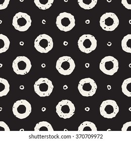 Vector Seamless Black And White Hand Painted Line Geometric Circular Donut Shape Pattern Abstract Background