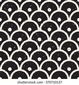 Vector Seamless Black And White Hand Painted Line Geometric Circular Oriental Grungy Pattern Abstract Background