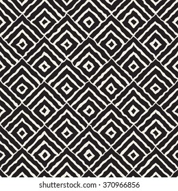 Vector Seamless Black And White Hand Painted Line Concentric Rhombus Shape Pattern Abstract Background