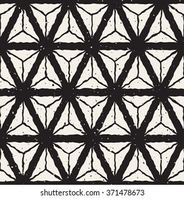 Vector Seamless Black And White Hand Painted Triangles Geometric Grid Retro Pattern Abstract Background