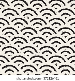 Vector Seamless Black And White Hand Painted Line Geometric Circular Oriental Grungy Pattern Abstract Background