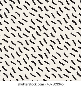 Vector Seamless Black And White Hand Painted Diagonal Lines Pattern. Abstract Freehand Background Design