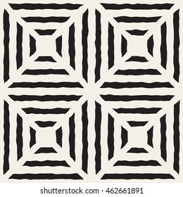 Vector Seamless Black And White Hand Drawn Diagonal Lines Grid Pattern. Abstract Freehand Background Design