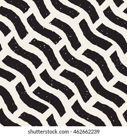 Vector Seamless Black And White Hand Drawn Diagonal Lines Grungy Pattern. Abstract Freehand Background Design