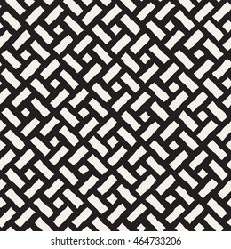 Vector Seamless Black And White Hand Drawn Diagonal Rectangles Pavement Pattern. Abstract Freehand Background Design