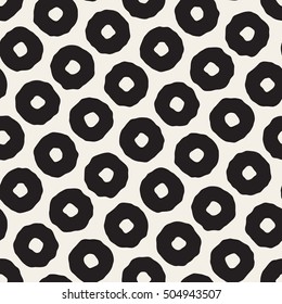 Vector Seamless Black and White Hand Drawn Concentric Circles Pattern. Abstract Freehand Background Design