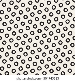 Vector Seamless Black and White Hand Drawn Circles Pattern. Abstract Freehand Background Design