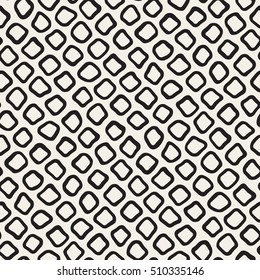 Vector Seamless Black and White Hand Drawn Circles Pattern. Abstract Freehand Background Design