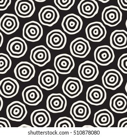Vector Seamless Black and White Hand Drawn Concentric Circles Pattern. Abstract Freehand Background Design