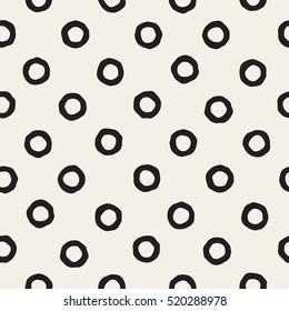 Vector Seamless Black and White Hand Drawn Circles Pattern. Abstract Geometric Background Design.