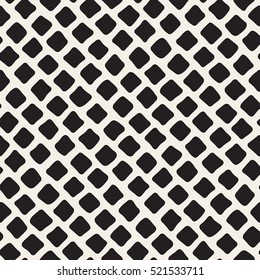 Vector Seamless Black and White Hand Drawn Diagonal Rectangles Pattern. Abstract Freehand Background Design