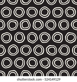 Vector Seamless Black and White Hand Drawn Circles Pattern. Abstract Freehand Background Design