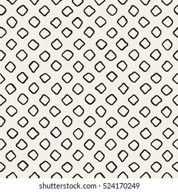 Vector Seamless Black and White Hand Drawn Rounded Rhombus Pattern. Abstract Freehand Background Design