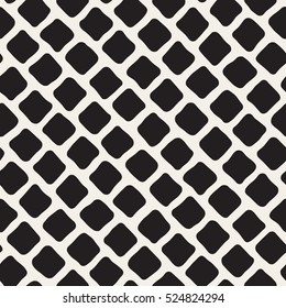 Vector Seamless Black and White Hand Drawn Rhombus Pavement Pattern. Abstract Freehand Background Design